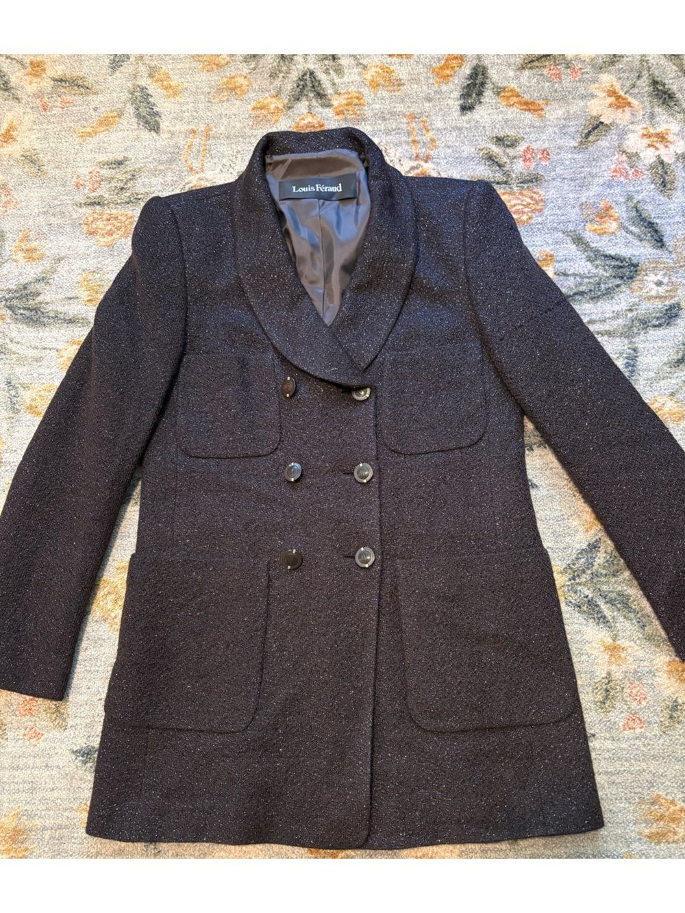 Vintage Louis Feraud Boxy Double Breasted Wool Blazer Metallic Size 6